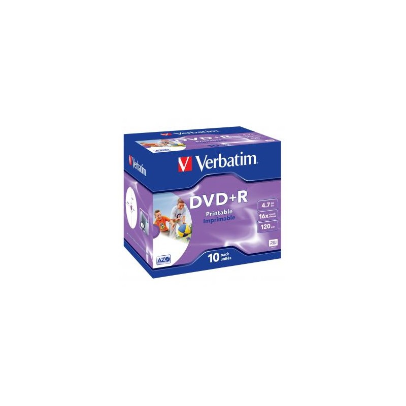 Verbatim DVD+R, Wide Inkjet Printable ID Brand, 43508, 4.7GB, 16x, jewel box, 10-pack, 12cm, do archiwizacji danych