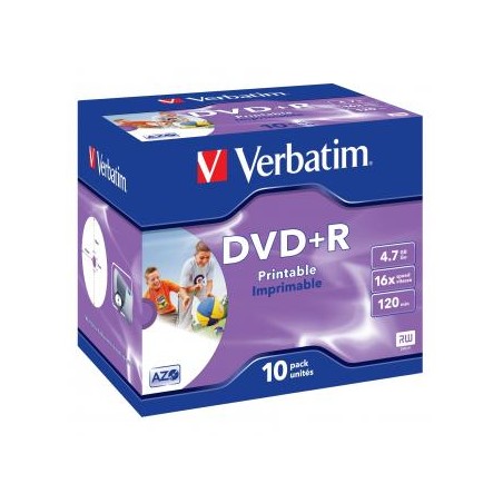 Verbatim DVD+R, Wide Inkjet Printable ID Brand, 43508, 4.7GB, 16x, jewel box, 10-pack, 12cm, do archiwizacji danych