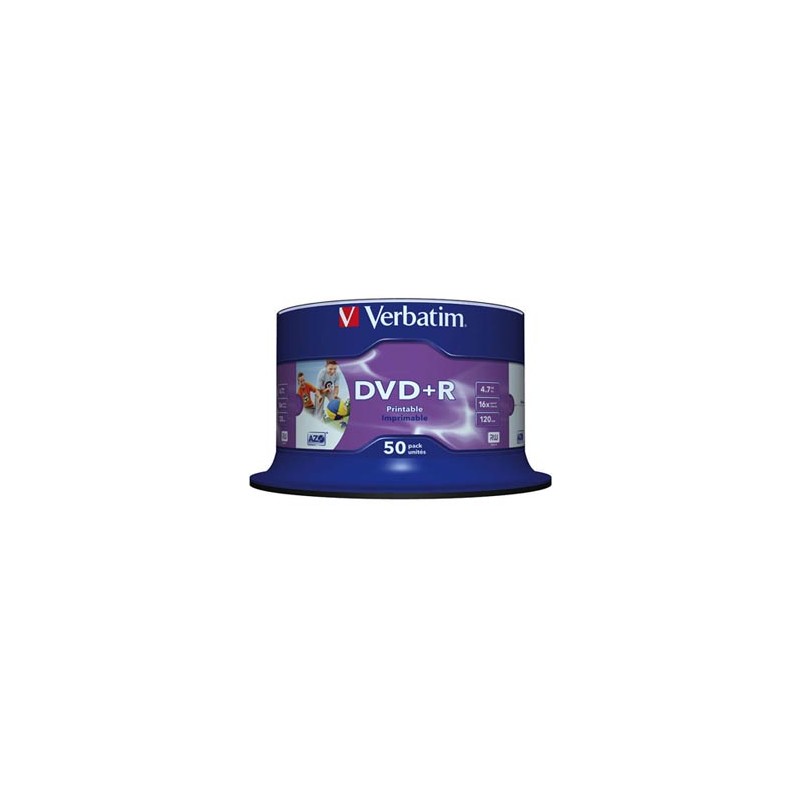 Verbatim DVD+R, Wide Inkjet Printable No ID Brand, 43512, 4.7GB, 16x, spindle, 50-pack, 12cm, do archiwizacji danych