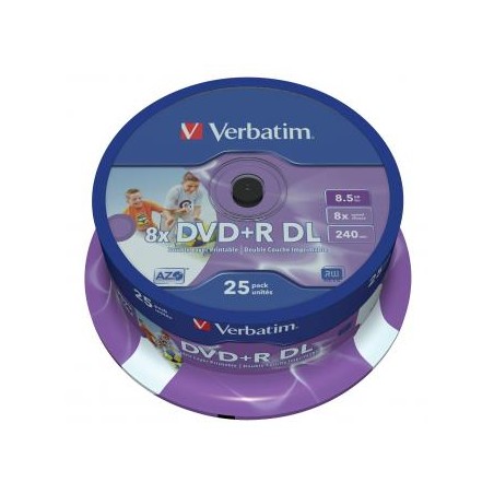 Verbatim DVD+R DL, Double Layer Wide Inkjet Printable, 43667, 8.5GB, 8x, spindle, 25-pack, 12cm, do archiwizacji danych