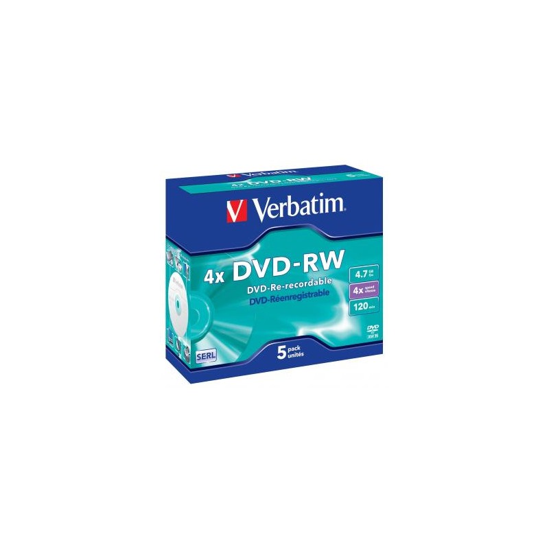 Verbatim DVD-RW, Matt Silver, 43285, 4.7GB, 4x, jewel box, 5-pack, bez możliwości nadruku, 12cm, do archiwizacji danych