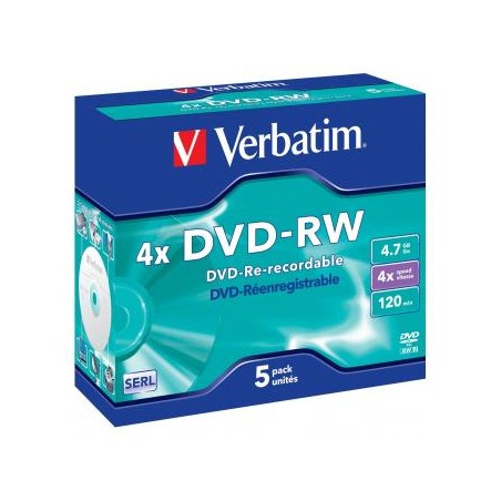 Verbatim DVD-RW, Matt Silver, 43285, 4.7GB, 4x, jewel box, 5-pack, bez możliwości nadruku, 12cm, do archiwizacji danych