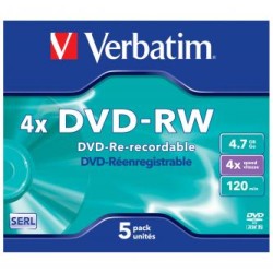 Verbatim DVD-RW, Matt Silver, 43285, 4.7GB, 4x, jewel box, 5-pack, bez możliwości nadruku, 12cm, do archiwizacji danych