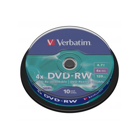 Verbatim DVD-RW, Matt Silver, 43552, 4.7GB, 4x, spindle, 10-pack, bez możliwości nadruku, 12cm, do archiwizacji danych