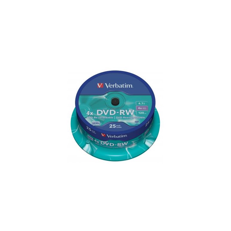 Verbatim DVD-RW, Matt Silver, 43639, 4.7GB, 4x, spindle, 25-pack, bez możliwości nadruku, 12cm, do archiwizacji danych