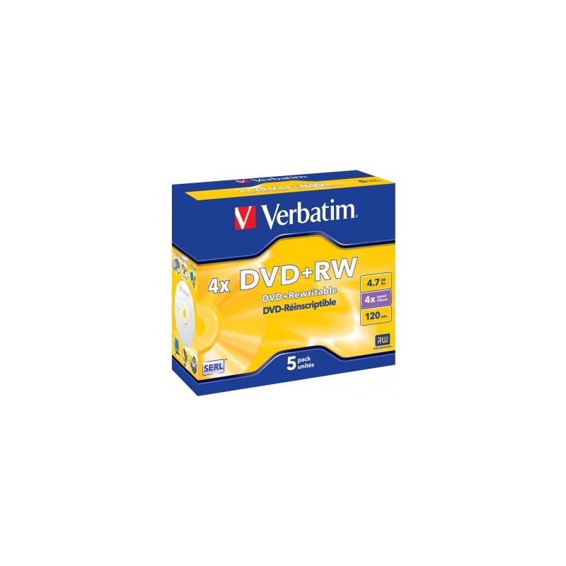 Verbatim DVD+RW, Matt Silver, 43229, 4.7GB, 4x, jewel box, 5-pack, bez możliwości nadruku, 12cm, do archiwizacji danych
