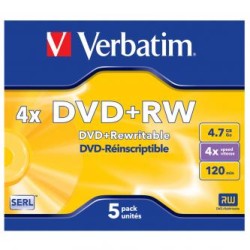 Verbatim DVD+RW, Matt Silver, 43229, 4.7GB, 4x, jewel box, 5-pack, bez możliwości nadruku, 12cm, do archiwizacji danych