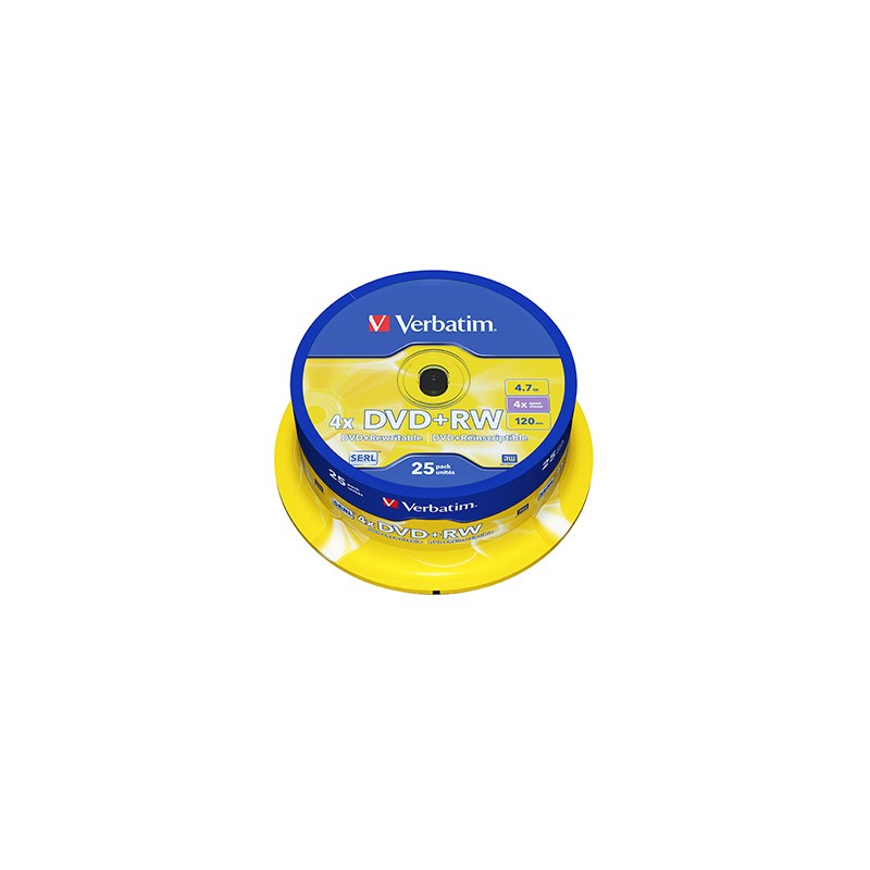 Verbatim DVD+RW, Matt Silver, 43489, 4.7GB, 4x, spindle, 25-pack, bez możliwości nadruku, 12cm, do archiwizacji danych