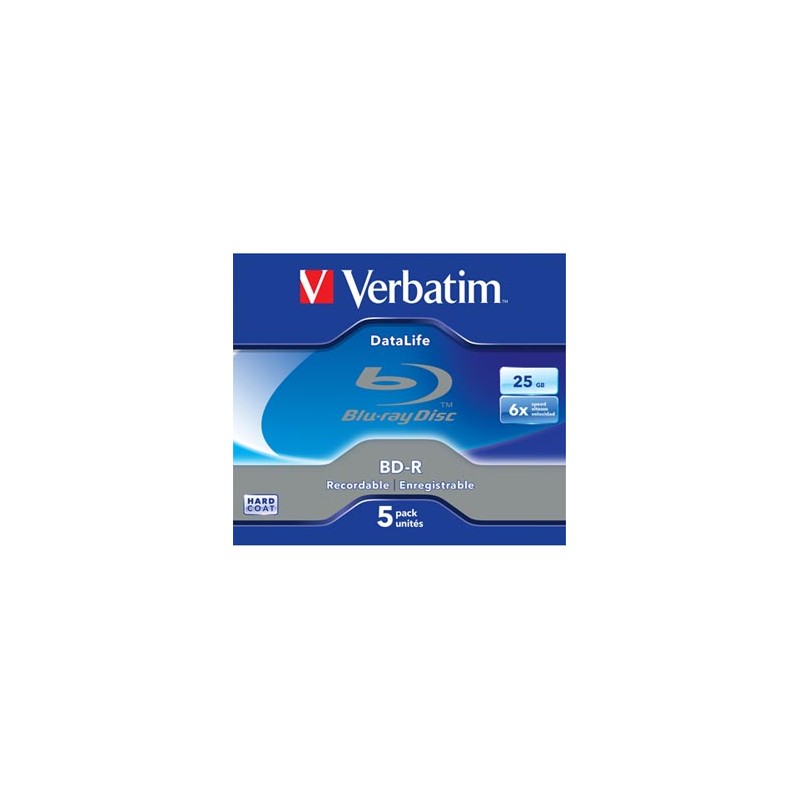 Verbatim BD-R, Datalife, 25GB, jewel box, 43836, 6x, 5-pack