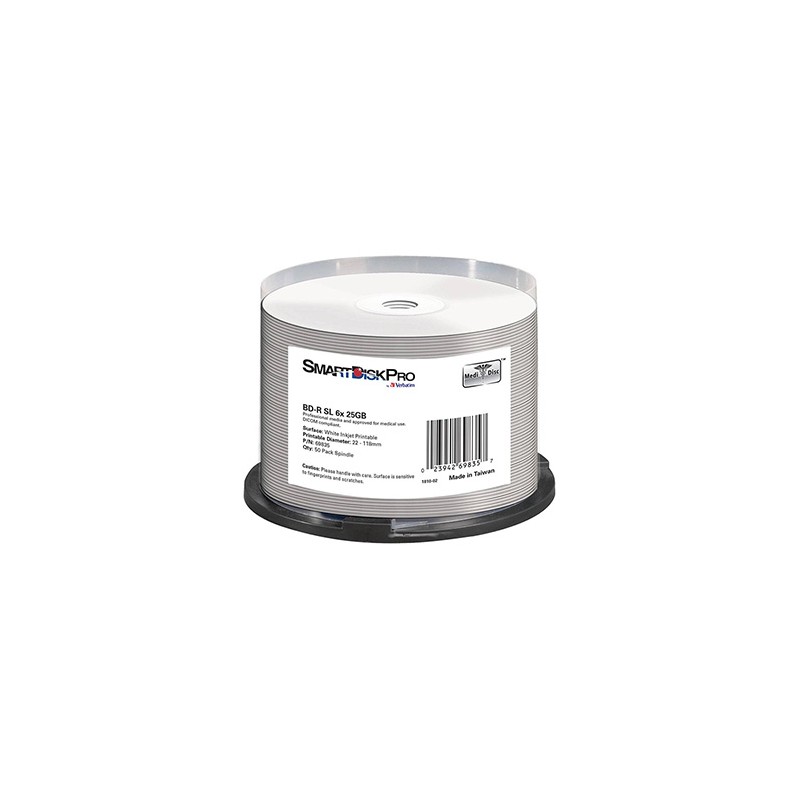Smartdisk BD-R, White Inkjet Printable, 25GB, Spindle, 69835, 50-pack, do archiwizacji danych