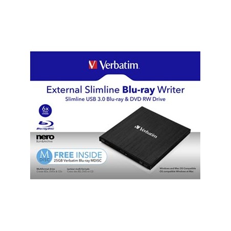 Verbatim Zewnętrzna nagrywarka Blu-Ray, 43890, technologia MDISC (tm)