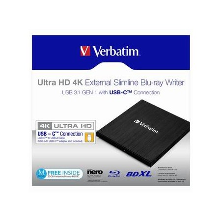 Verbatim Zewnętrzna nagrywarka Blu-Ray, 43888, USB 3.1 Gen1 (3.0), USB C