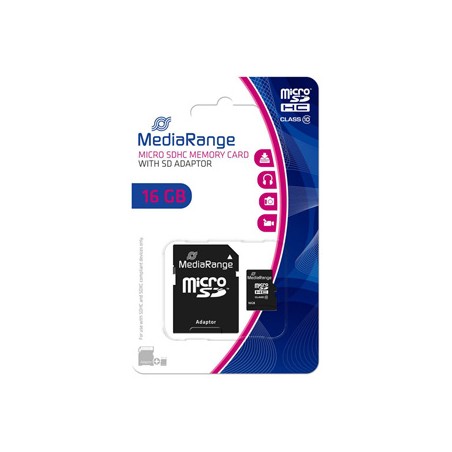 MediaRange Micro Secure Digital Card, 16GB, micro SDHC, MR958, UHS-I U1 (Class 10), z adapterm