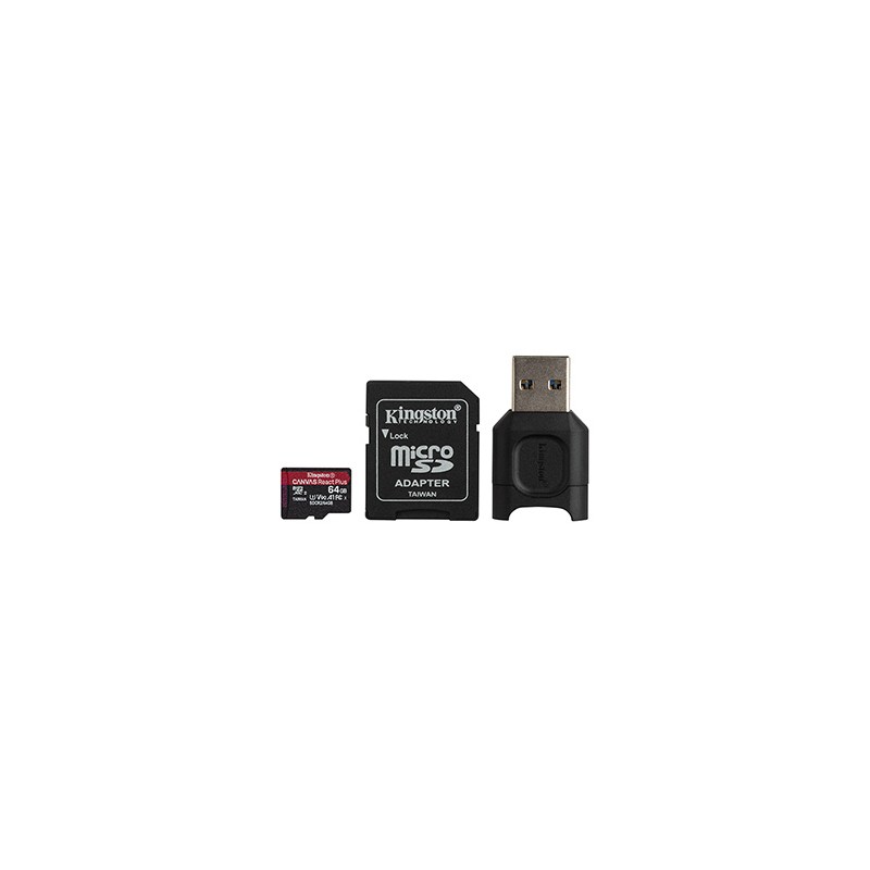 Kingston karta pamięci  Canvas React Plus, 64GB, micro SDXC, MLPMR2/64GB, UHS-II U3, z adapterm, A1, V90