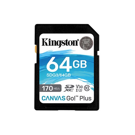 Kingston karta pamięci Canvas Go! Plus, 64GB, SDXC, SDG3/64GB, UHS-I U3 (Class 10), V30