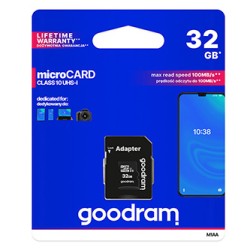 Goodram Karta pamięci Micro Secure Digital Card, 32GB, micro SDHC, M1AA-0320R12, UHS-I U1 (Class 10), z adapterm