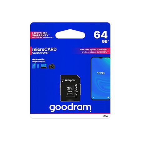 Goodram Karta pamięci Micro Secure Digital Card, 64GB, micro SDXC, M1AA-0640R12, UHS-I U1 (Class 10), z adapterm
