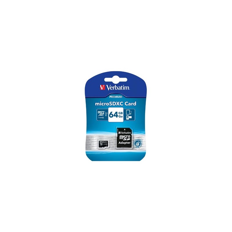 Verbatim Karta  pamięci Micro Secure Digital Card Premium, 64GB, micro SDXC, 44084, UHS-I U1 (Class 10), z adapterm