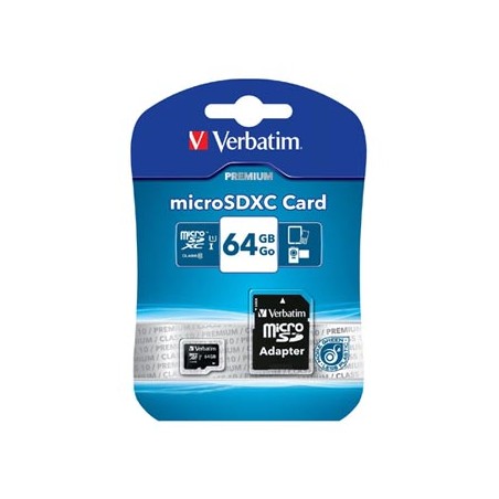 Verbatim Karta  pamięci Micro Secure Digital Card Premium, 64GB, micro SDXC, 44084, UHS-I U1 (Class 10), z adapterm