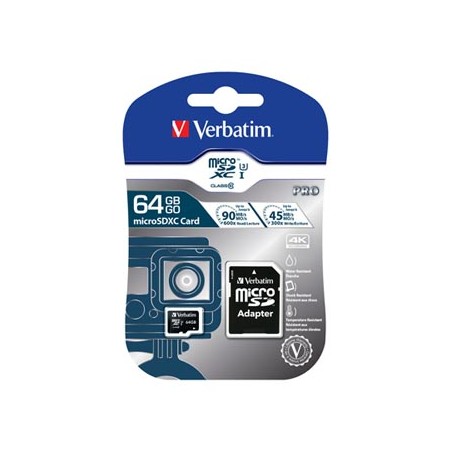 Verbatim Karta pamięci Micro Secure Digital Card Pro U3, 64GB, micro SDXC, 47042, UHS-I U1 (Class 10), z adapterm
