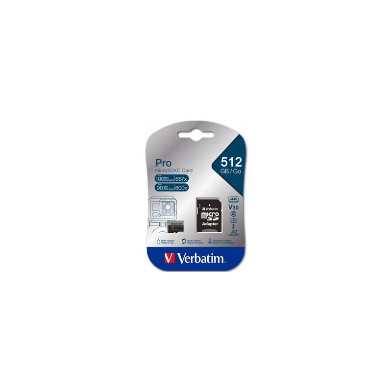 Verbatim karta MicroSD, 512GB, micro SDXC, 47046, UHS 3 (U3), z adapterm