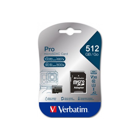 Verbatim karta MicroSD, 512GB, micro SDXC, 47046, UHS 3 (U3), z adapterm