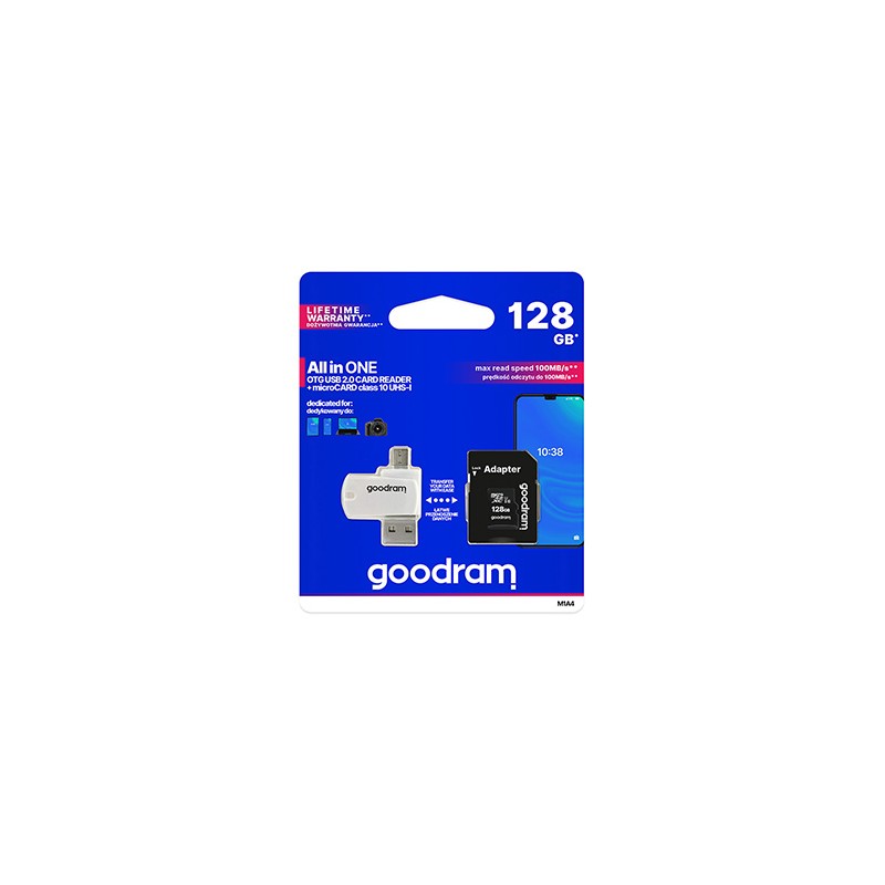 Goodram Karta pamięci Micro Secure Digital Card All-In-ON, 128GB, multipack, M1A4-1280R12, UHS-I U1 (Class 10), ALL in One z czy