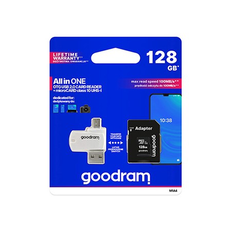 Goodram Karta pamięci Micro Secure Digital Card All-In-ON, 128GB, multipack, M1A4-1280R12, UHS-I U1 (Class 10), ALL in One z czy