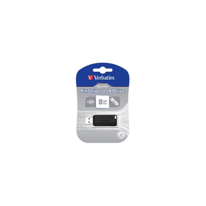 Verbatim USB flash disk, USB 2.0, 8GB, PinStripe, Store N Go, czarny, 49062, USB A, z wysuwanym złączem