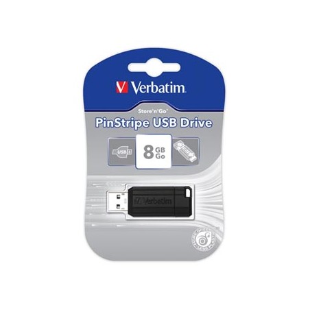 Verbatim USB flash disk, USB 2.0, 8GB, PinStripe, Store N Go, czarny, 49062, USB A, z wysuwanym złączem