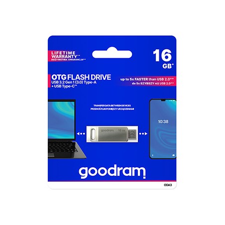 Goodram USB flash disk, USB 3.0, 16GB, ODA3, srebrny, ODA3-0160S0R11, USB A / USB C, z obrotową osłoną