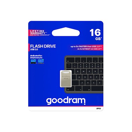 Goodram USB flash disk, USB 3.0, 16GB, UPO3, srebrny, UPO3-0160S0R11, USB A, z oczkiem na brelok