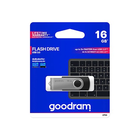 Goodram USB flash disk, USB 3.0, 16GB, UTS3, czarny, UTS3-0160K0R11, USB A, z obrotową osłoną