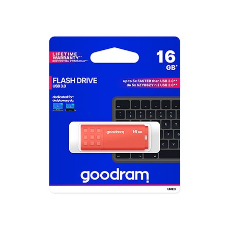 Goodram USB flash disk, USB 3.0, 16GB, UME3, pomarańczowy, UME3-0160O0R11, USB A, z osłoną