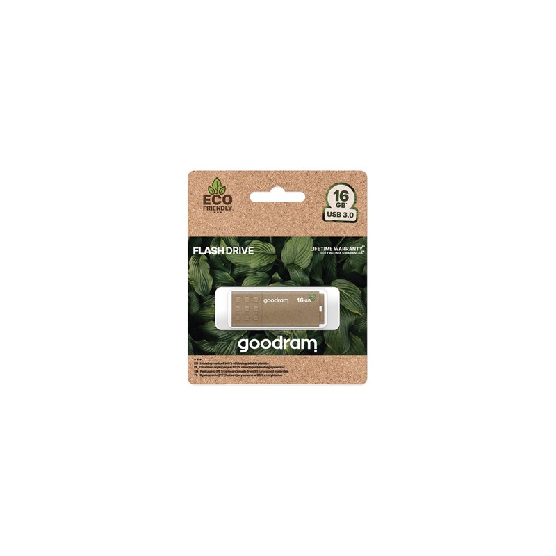 Goodram USB flash disk, USB 3.0, 16GB, UME3 ECO FRIENDLY, brązowy, UME3-0160EFR11, USB A, z osłoną