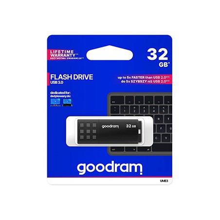 Goodram USB flash disk, USB 3.0, 32GB, UME3, czarny, UME3-0320K0R11, USB A, z osłoną