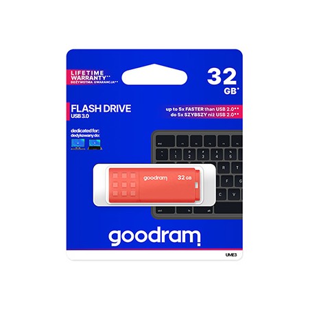 Goodram USB flash disk, USB 3.0, 32GB, UME3, pomarańczowy, UME3-0320O0R11, USB A, z osłoną