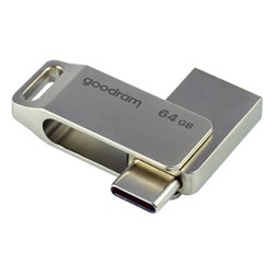 Goodram USB flash disk, USB 3.0, 64GB, ODA3, srebrny, ODA3-0640S0R11, USB A / USB C, z obrotową osłoną