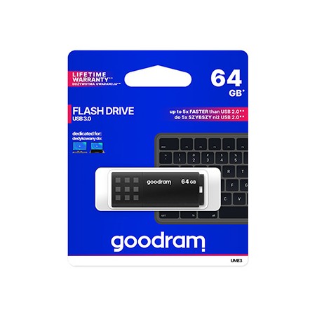 Goodram USB flash disk, USB 3.0, 64GB, UME3, czarny, UME3-0640K0R11, USB A, z osłoną