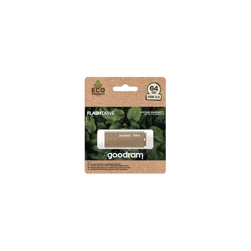 Goodram USB flash disk, USB 3.0, 64GB, UME3 ECO FRIENDLY, brązowy, UME3-0640EFR11, USB A, z osłoną