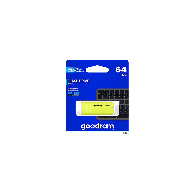 Goodram USB flash disk, USB 2.0, 64GB, UME2, żółty, UME2-0640Y0R11, USB A, z osłoną