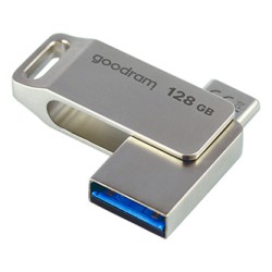 Goodram USB flash disk, USB 3.0, 128GB, ODA3, srebrny, ODA3-1280S0R11, USB A / USB C, z obrotową osłoną