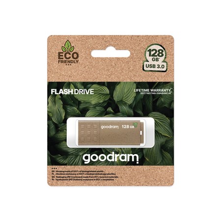 Goodram USB flash disk, USB 3.0, 128GB, UME3 ECO FRIENDLY, brązowy, UME3-1280EFR11, USB A, z osłoną