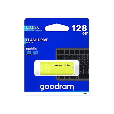 Goodram USB flash disk, USB 2.0, 128GB, UME2, żółty, UME2-1280Y0R11, USB A, z osłoną