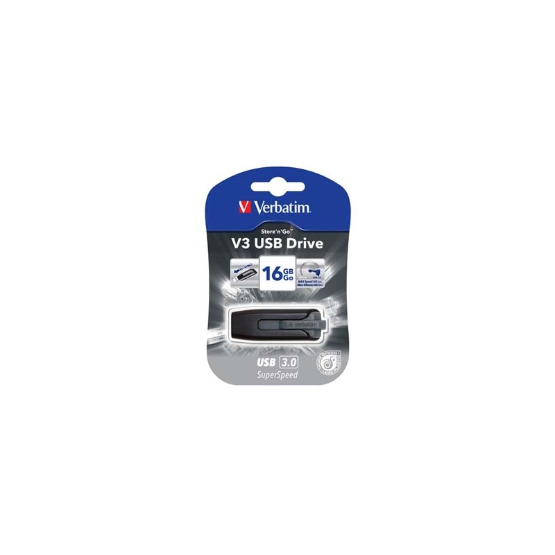 Verbatim USB flash disk, USB 3.0, 16GB, V3, Store N Go, czarny, 49172, USB A, z wysuwanym złączem