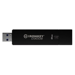 Kingston USB flash disk, USB 3.0, 8GB, IronKey D300S, czarny, IKD300S/8GB, USB A, szyfrowanie XTS-AES 256-bit