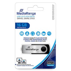 MediaRange USB flash disk, USB USB 2.0, 16GB, czarny, MR910, USB A, swivel / twister