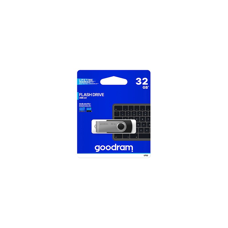 Goodram USB flash disk, USB 2.0, 32GB, UTS2, czarny, UTS2-0320K0R11, USB A, z obrotową osłoną