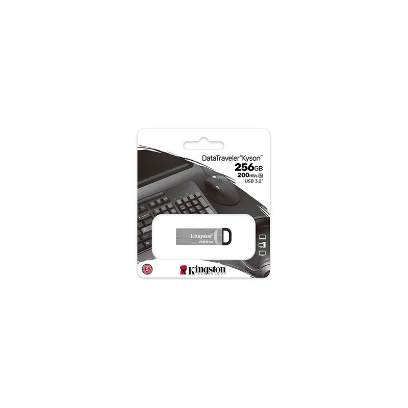 Kingston USB flash disk, USB 3.0, 256GB, DataTraveler(R) Kyson, srebrny, DTKN/256GB, USB A, z oczkiem na brelok