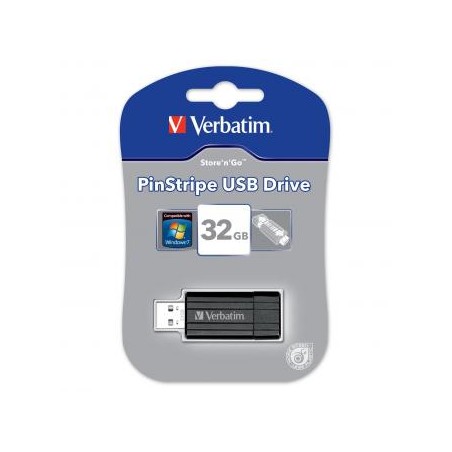 Verbatim USB flash disk, USB 2.0, 32GB, PinStripe, Store N Go, czarny, 49064, USB A, z wysuwanym złączem